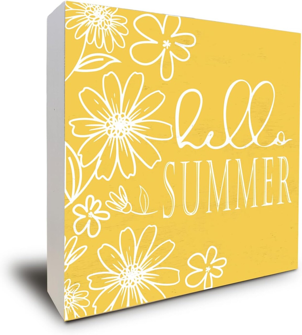 Summer Decor, Summer Decorations For Home, Yellow Wooden Box Sign For Bathroom Shelf Decoration, Yellow Desk Accessories, 5x5 inch